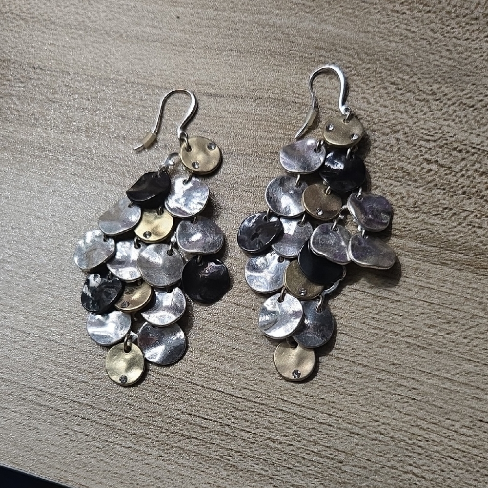 Vintage Y2k Silver and Gold Tone Coin Dangle Earrings W Rhinestones 💫